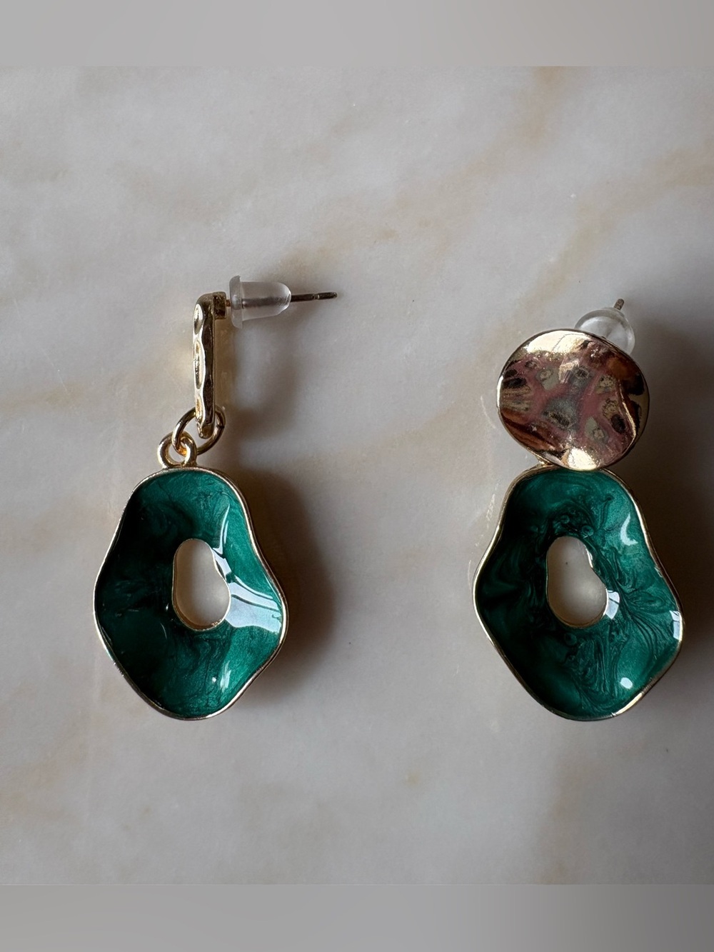 Green enamel Asymmetrical earrings